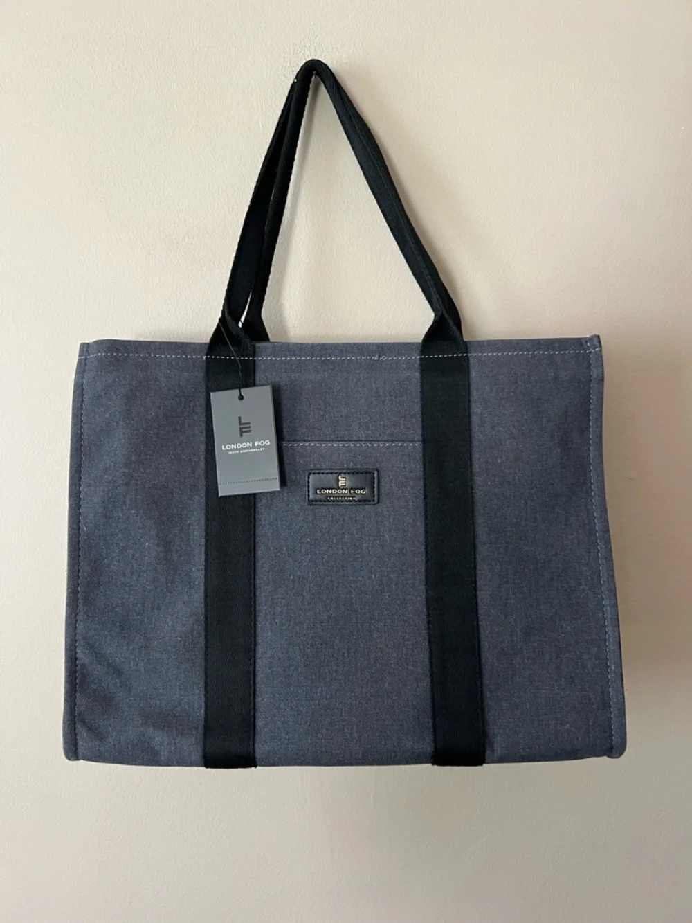 London Fog Gray Canvas Duffel Tote with Black Straps